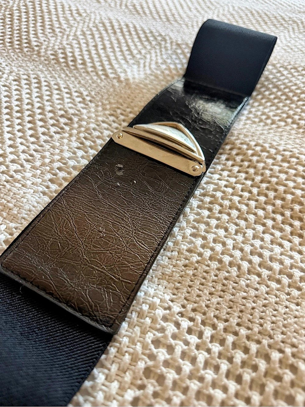 VTG Le Chateau Elastic Wide Waist Belt M/L ~ black & silver